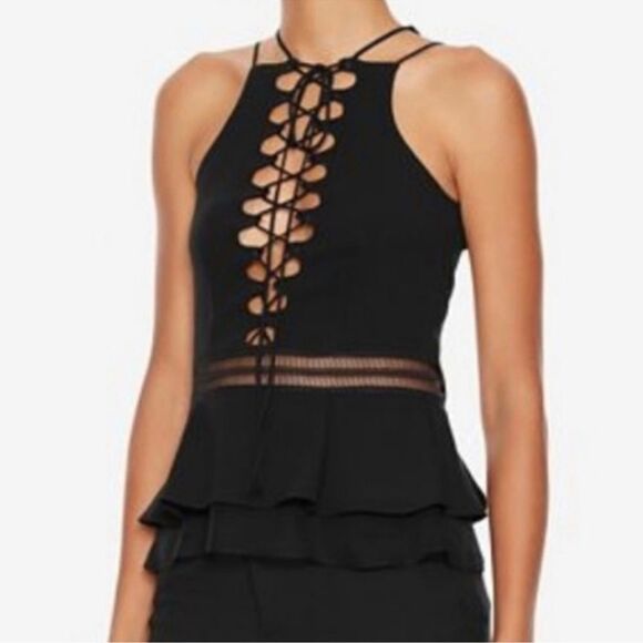 Jonathan Simkhai Lace Up Crepe Peplum Top in Black Size 2 Silk Trim - Picture 1 of 11